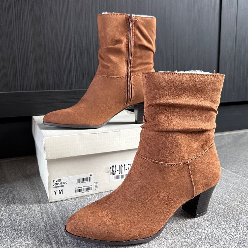 NWB Style & Co Piviee Cognac Slouch Bootie Faux Suede Ankle Boots Women's 7